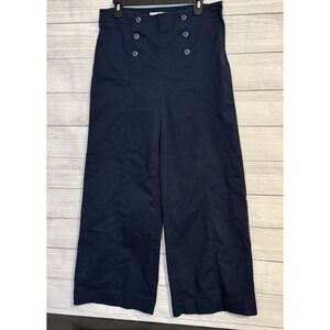 LOFT Women's Blue Ankle Pants Sz 8 Stretch Flat Front Side Zip Wide Leg